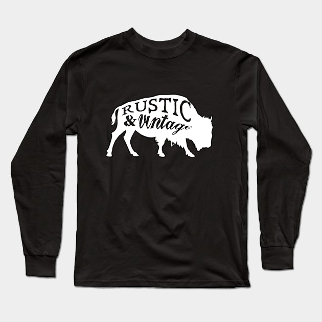 Retro Animal Buffalo Rustic And Vintage White Long Sleeve T-Shirt by Rebus28